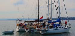 Photo of CYCT boats raft-up during cruise to Norfolk Bay.